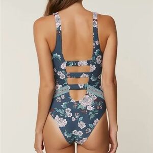 O'Neill Floral One Piece Swimsuit - Blue and Pink